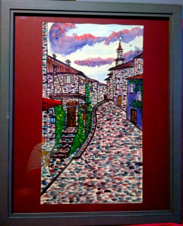 Paesino di montagna - acquerello con acrilici su cartoncino ruvido 35x50 - collezione privata