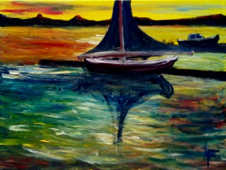 Barche ormeggiate al tramonto - acrilici su tela 50x40 - collezione privata