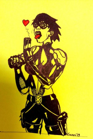 Donna delittuosa - tratto pen su carta gialla - collezione privata