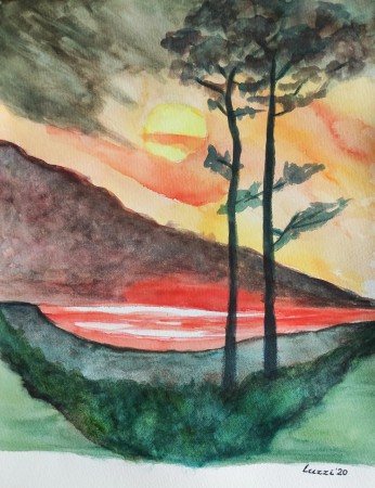 Tramonto sulla baia - Acquerello su cartoncino 20x30 - disponibile