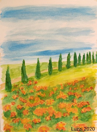 Campo di fiori - Acquerello su cartoncino 20x30 - disponibile